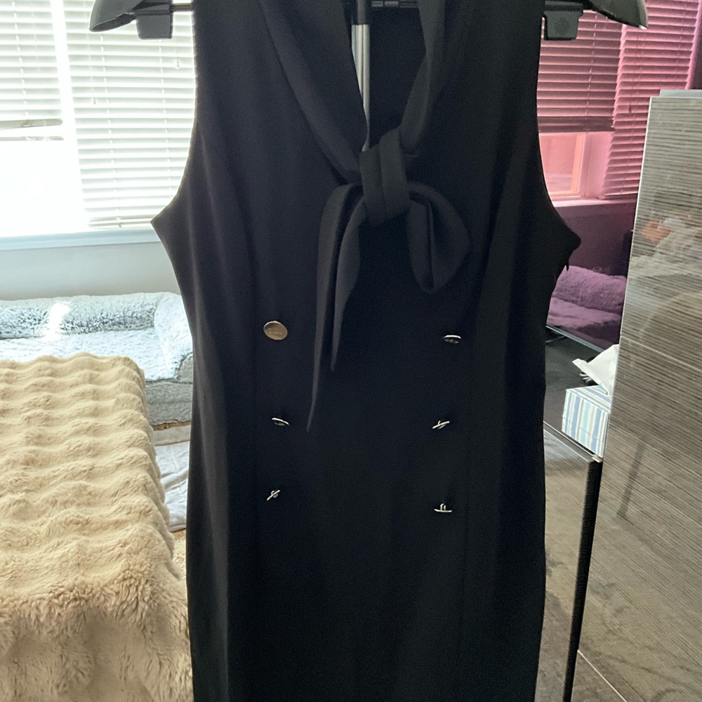 Dkny Black Sheath Midi Dress with Halter Neckline